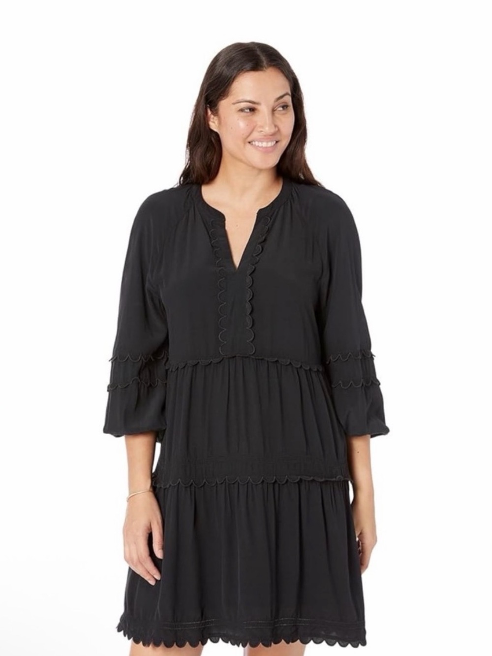 NWT Vineyard Vines Black Tiered Scallop-Trim Dress